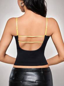 SHEIN 女式露背修身吊带背心 - 黑色 - 查看 1