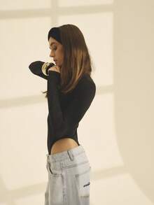 Aralina Fall Winter Stolkhom Style Long Sleeve Crew Neck High Leg Skimpy Back Casual Fashion Bodusuit - Brown - View 3