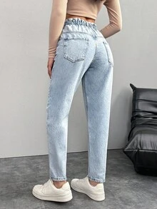 RueChic Paper Bag Waist Tapered Jeans - Dusty Blue - View 2
