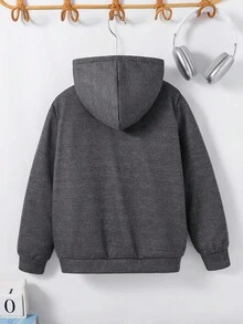 Tween Boys' Casual Plush Lined Thick Knit Jacket,In Fall/Winter,Winter Set,Winter Clothing,Fall Outfits,Fall Clothing,All Clothes For Kids - Dark Grey - View 2