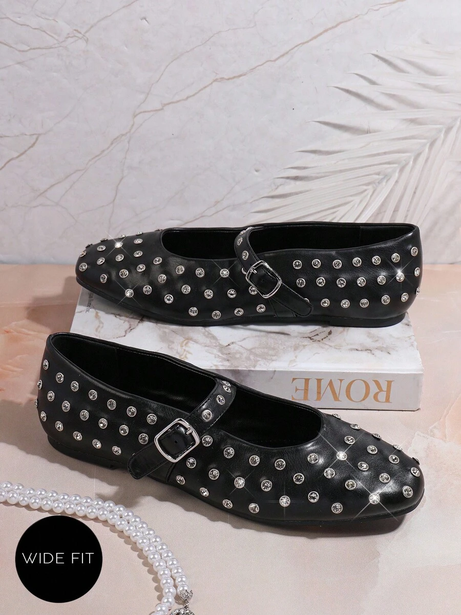 SHUZIA Giày ba lê rộng mũi tròn màu đen dành cho nữ - màu đen - Xem 1