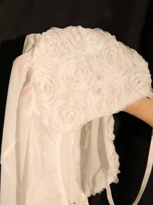 DelicateAllure Camisón de mujer con parches de malla transparente y flores de rosa 3D - Blanco - Ver 6