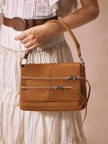 SHECARRY Women's Adjustable Buckle Design Fashion Handbag For Daily Use - Brown - View 3