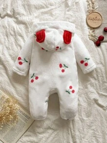 Vintaside Kids 新生儿简约时尚可爱波尔卡圆点长袖连帽羊毛连体衣家居服 - 紅白色 - 查看 2