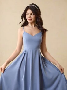 适合少女的优雅舞会礼服，适合婚礼的花童礼服，适合万圣节、圣诞节和正式活动的蓝色缎面露背长裙，适合返校的时尚女孩鱼尾薄纱连衣裙 - 淺藍色 - 查看 6