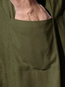 SUMWON 阔腿亚麻混纺抽绳裤休闲夏季长裤舒适直筒剪裁宽松宽松度假海滩休闲裤度假日常休闲裤 - 橄欖綠 - 查看 7