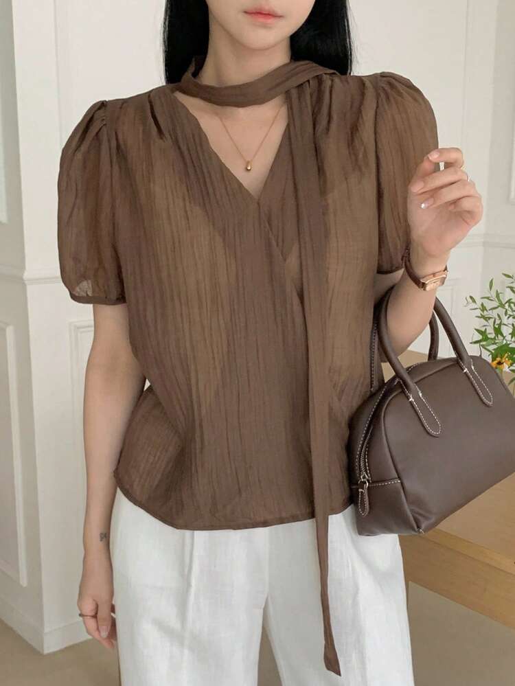New Autumn/Winter Casual Sheer Women Short Sleeve Shirt