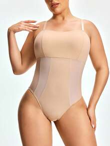 SHAPORA Plus Size Slimming Bodysuit With Lift, Gather, Comfort, Casual, Minimalist Design, Suitable For Outerwear - Black - View 1