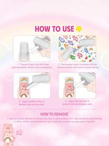 SHEIN X Care Bears 2 件/套可爱卡通熊装饰贴纸，可自由剪切、叠加和搭配，适用于装饰指甲、杯子、文具、日记本等。包括 Cheer Bear、Good Luck Bear、Funshine Bear、Share Bear、Love-A-Lot Bear - 彩色 - 查看 7