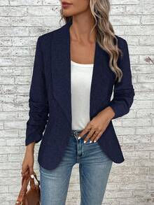 EMERY ROSE Women's Solid Color Draped Collar Ruched Long Sleeve Casual Office Blazer Jacket, Autumn,Fall