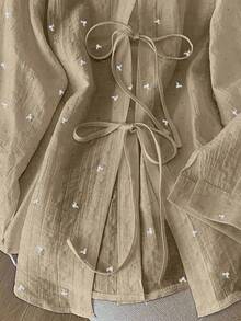 Resyla Women's Fashionable Loose Thin Backless Tie-Up Long Sleeve Shirt, Spring/Summer - Khaki - View 5