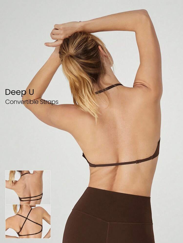 Soft Stretchy Power Up 4-Way Adjustable Straps Bonding Tech Backless Sports Bra Yoga Pilates Daily Removable Cups Spring Summer