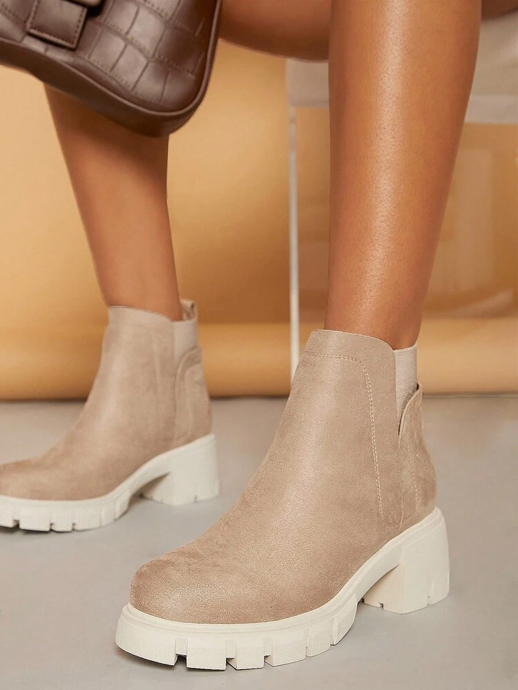 Faux Suede Notched Elastic Back Chelsea Booties