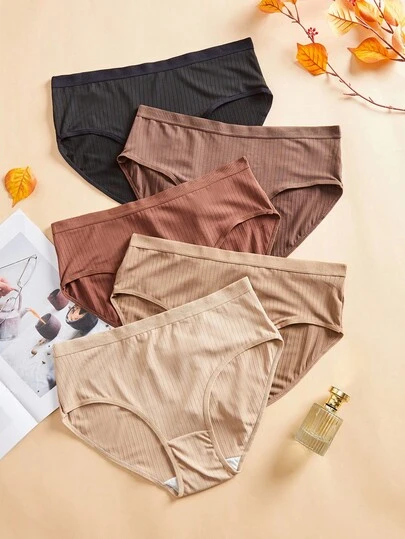 SHEIN 5件/包加大码纯色舒适内裤