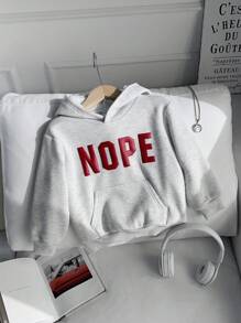 SHEIN بلوزة شبابية كاجوال مريحة متعددة الاستخدامات بطباعة ثلاثية الأبعاد مع كابوشون، مبطنة بقماش سميك، مناسبة للمدرسة