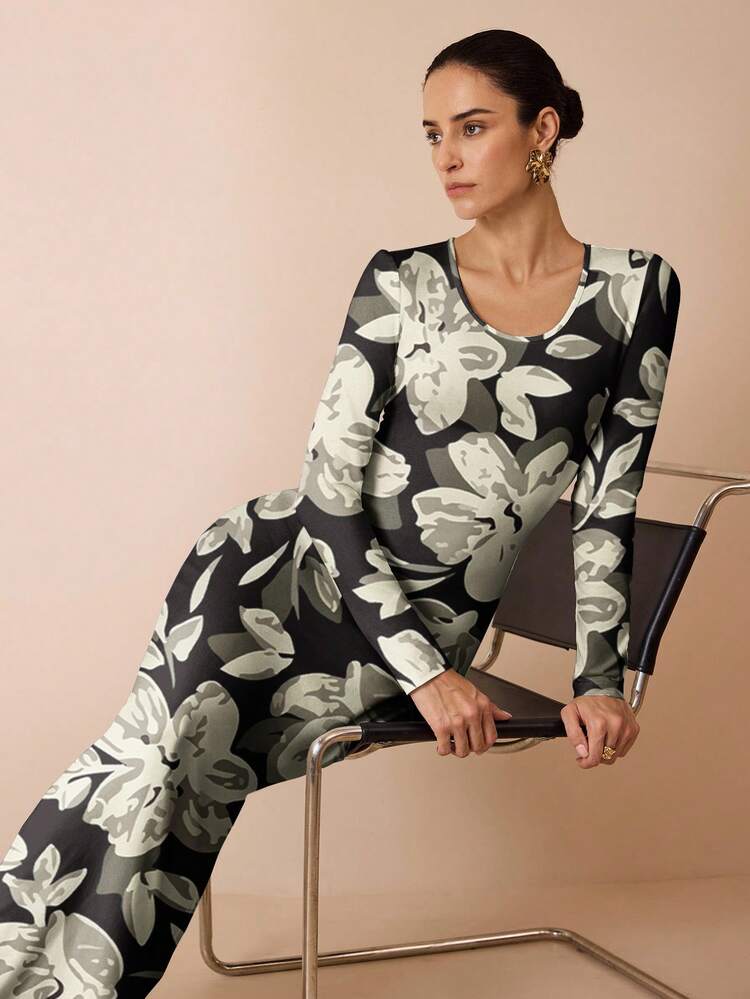Glamance Váy maxi bodycon dài tay màu đen quyến rũ Shutterstock dành cho nữ, trang phục họa tiết hoa thanh lịch, váy mùa thu, trang phục đi nghỉ, váy công sở, trang phục thường ngày công sở, trang phục Hawaii, trang phục ban ngày và ban đêm, trang phục du lịch, phong cách đường phố sân bay, trang phục mùa thu, phong cách bohemian trang trọng và gợi cảm, thích hợp để đi chơi, đêm hẹn hò - màu đen - Xem 4