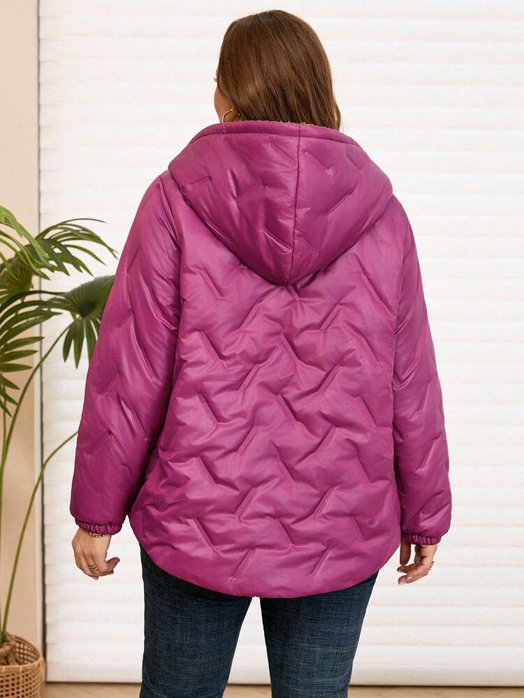 Plus Size Casual Thermal Lined Hooded Jacket, Versatile For Winter, Autumn/Winter,2025 New