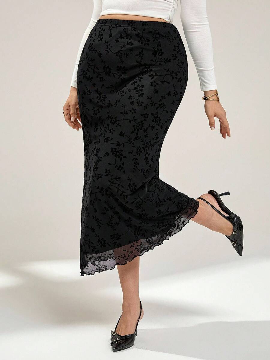 Auralis Váy Maxi Dài Họa Tiết Hoa Đen Cho Nữ Cỡ Lớn, Váy Maxi Cong, Váy Maxi Dài Cho Nữ Cỡ Lớn, Váy Maxi Nhỏ, Váy Thường Ngày Cho Nữ, Trang Phục Sân Bay, Váy Đen, Váy Thu/Đông Cho Nữ - màu đen - Xem 1