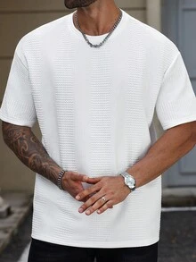 Manfinity Homme 大码男士纯色圆领短袖休闲宽松T恤 - 白色 - 查看 5