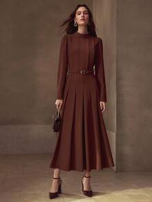 MOTF PREMIUM VESTIDO ESTRUCTURADO CON PLIEGUES PLEGADOS - Óxido marrón - Ver 1