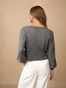 Wildy 燈籠袖雜色毛衣 - 灰色 - 查看 3