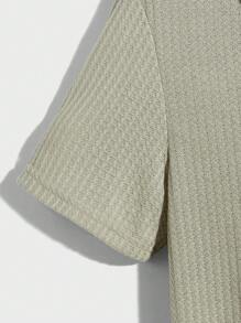 Manfinity RelaxMax Men Solid Waffle Knit Polo Shirt Plain Mint Green Vacation Basic Polo Shirt - Mint Green - View 4