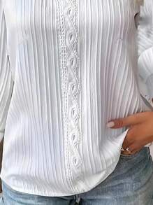 Auvina Women's Plus Size Contrast Lace V-Neck Blouse Fall Cloth For Women - White - View 5