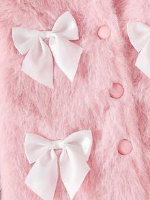 Souflis Souflis 女婴优雅时尚蝴蝶结装饰保暖粉色外套，秋冬季百搭 - 粉色 - 查看 4