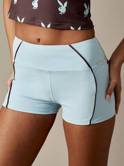 Missguided x Playboy Lightweight Form Fitting Active Biker Shorts High Waist Seamless Running Workout Performance Shorts With Contrast Piping For Women Athletic Summer