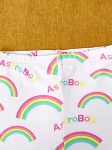 Astro Boy X SHEIN Ensemble pyjama bébé fille avec Top à manches longues et pantalon, imprimé de personnages de dessin animé et arc-en-ciel, coloré, extensible, pour l'automne/hiver