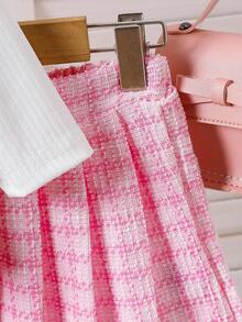 SHEIN Autumn/Winter Baby Girl 3-Piece Set: Long Sleeve Knit Turtleneck Top + White Fuzzy Vest + Skirt - White - View 4