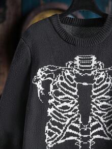 Manfinity LEGND Nuevo suéter holgado de punto jacquard con diseño de esqueleto de estilo blogger para otoño/invierno - Negro - Ver 4