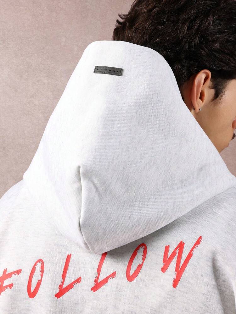 Fleece-Hoodie mit Textdruck auf der Rückseite und Kordelzug