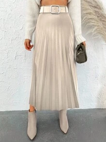 EURMUSE Pleated Skirt Without Belt - Apricot - View 5