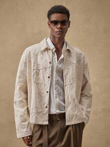 AKNOTIC Men's Casual Floral Embroidery Loose Fit Drop Shoulder Jacket, Spring/Autumn, For Fall Winter