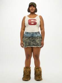 SUMWON Plus Size Number 6 Graphic Tank Top Varsity Style College Sports Team Jersey Collegiate Summer Crop Top Sleeveless Basic Athletic Inspired Casual Vest - White - View 5