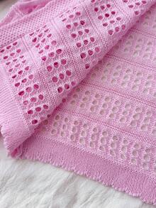 SHEIN 少女针织开衫，休闲粉色度假短款蝴蝶结复古纹理蕾丝边落肩长袖毛衣，适合所有季节，可单独穿着或分层穿着，日常搭配法韩风单品，返校，秋冬与女友的日常穿着 - 粉色 - 查看 6