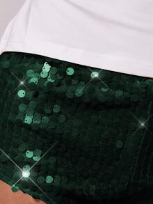 MUSERA Sequin Low Waist Fitted Mini Shorts , Holiday, Summer, Vacation, Sequin Christmas Party