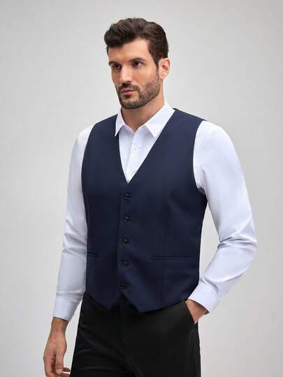  OFFICEAU 男士单件式纽扣前襟马甲，正式商务风，复古富豪风，春夏款