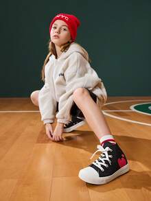 JNSQ Fashionable All-Match Versatile Spring/Summer Casual High-Top Heart-Shaped Vulcanized Canvas Shoes For Kids - Black - View 4