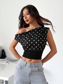 SHEIN PETITE 夏季新款女士波点上衣，Y2K，外出上衣，复古风女士，机场女士