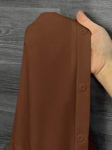 SHEIN CURVE+ 春季大码白色长袖灯笼袖衬衫 - 棕色 - 查看 7