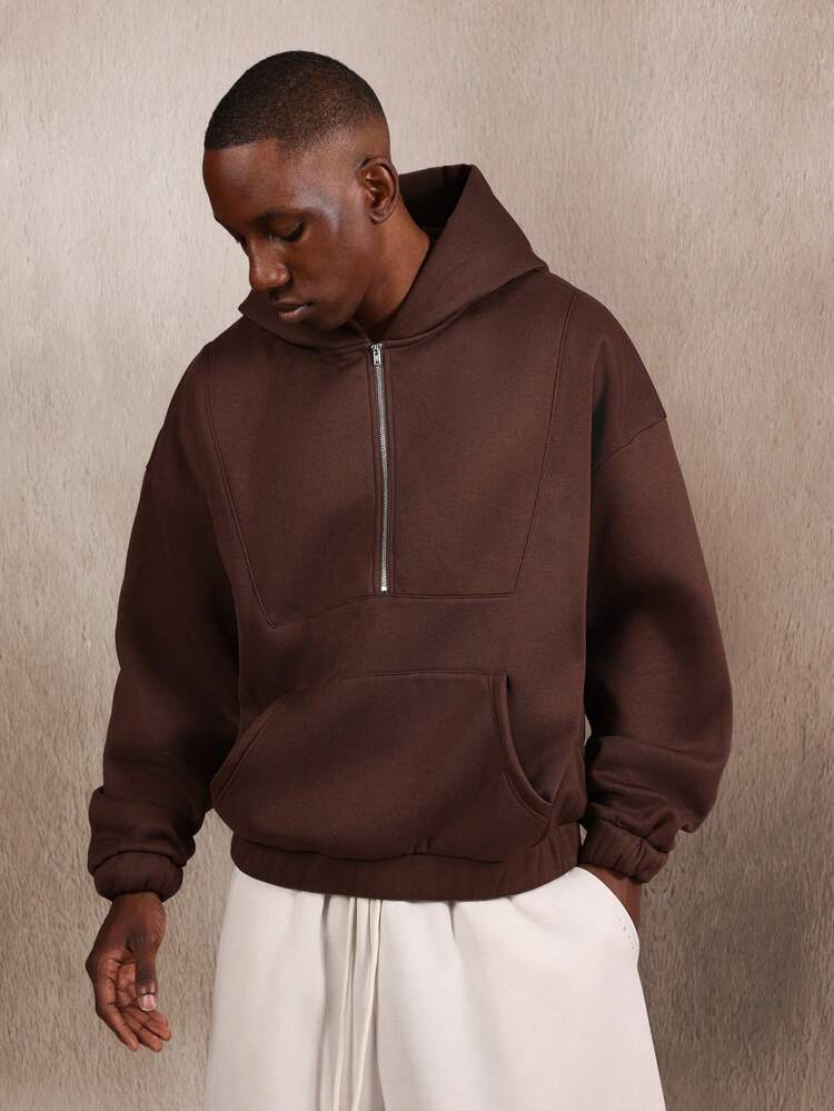 Felpa con cappuccio oversize Essential Half Zip con tasca centrale