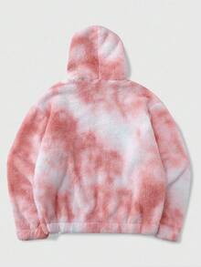 ROMWE MEN Street Life Men's Hooded Sweatshirt, Street American Tie-Dye Faux Fur Hoodie, Fall Winter - Orange - View 2