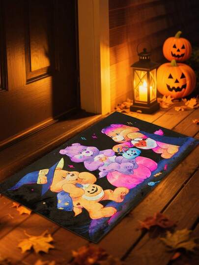 SHEIN X Care Bears 1 tấm thảm chùi chân Halloween in hình gấu, chất liệu mềm mại, thấm hút, mặt sau bằng cao su chống trượt, kích thước 60/80/90cm