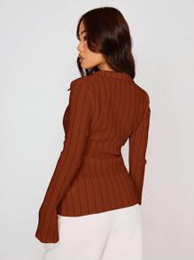 MUSERA Fitted Stripe Flare Long Sleeve Button Up Shirt Casual Cute Elegant Occasion Cute Tops Holiday Fall Work Fall Autumn  Party Elegant Spring Summer - Red - View 4