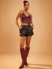 Hauture 女士纯色高腰短裤，适合通勤 - 黑色 - 查看 2