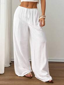 SHEIN PETITE Quần dài vải lanh trắng lưng thấp, Quần dài đi biển nghỉ dưỡng, Phiên bản nhỏ nhắn. Đi chơi, Quần sang trọng cho nữ, Ở nhà, Thường ngày, Thanh lịch, Đi làm, Đa năng, Nâng cấp chất lượng cao, Cá nhân hóa, Thích hợp cho các bữa tiệc, Đi làm, Gặp gỡ khách hàng và nhiều bối cảnh khác, Phong cách quý tộc, Cảm giác của ông chủ, Phong cách vợ gangster, Mùa thu dành cho phụ nữ, Quần ống rộng màu trắng cho nữ, Quần đi chơi, Quần vải lanh trắng cho nữ - trắng - Xem 4