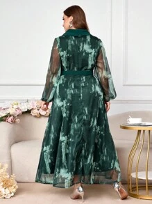 Modelyn Vestido elegante de manga farol con malla efecto tie-dye para mujer de talla grande, lujoso y elegante