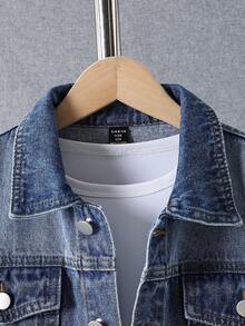 Tween Boys Denim Jacket 2-Piece Boys' Casual Washed Denim Jacket And Coat, Versatile Street Style Essential For All Seasons  Kids Jeans Jacket Kids Denim Jacket Boys Jean Jacket Boys Jackets Fall Winter - Medium Wash - View 6